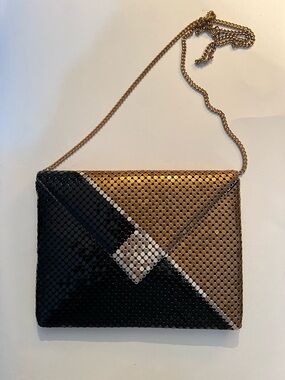 Vintage Black and Gold Chain Maillé Envelope/Crossbody Bag